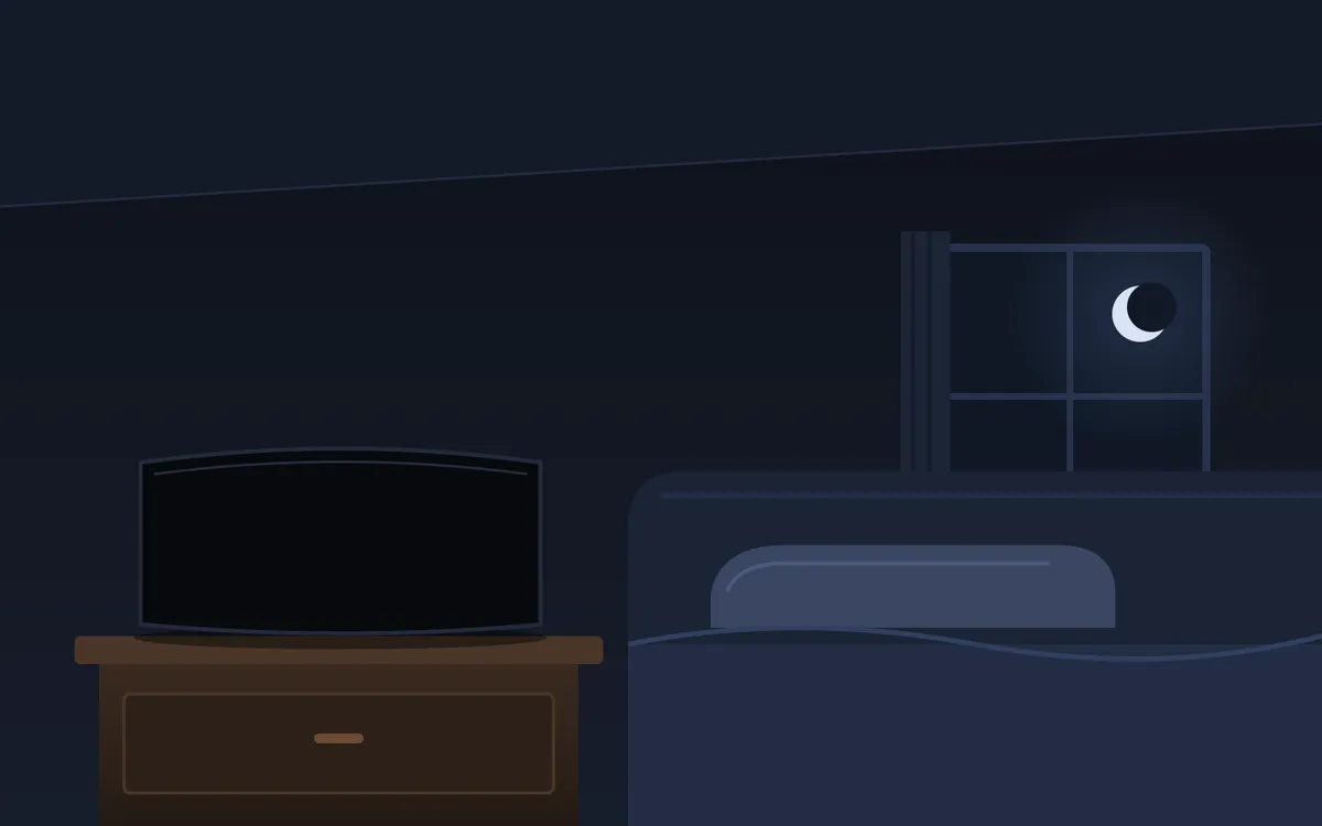 A dark bedroom with a GOLOZA clock glowing on the nightstand