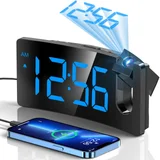 GOLOZA Projection Alarm Clock with Curved LED Display, blue digits, blue projection