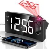 GOLOZA Projection Alarm Clock with Curved LED Display, white digits, red projection
